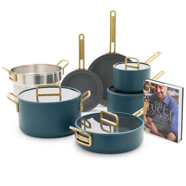 Stanley Tucci™ Ceramic Nonstick 11-Piece Cookware Set with the Tucci Cookbook | Venetian Teal Online Sale
