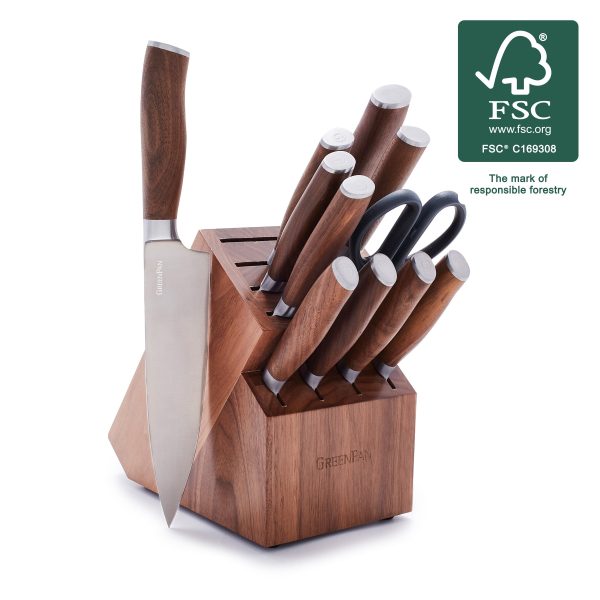 Premiere Titanium Cutlery 12-Piece Knife Block Set with Walnut Handles Hot on Sale
