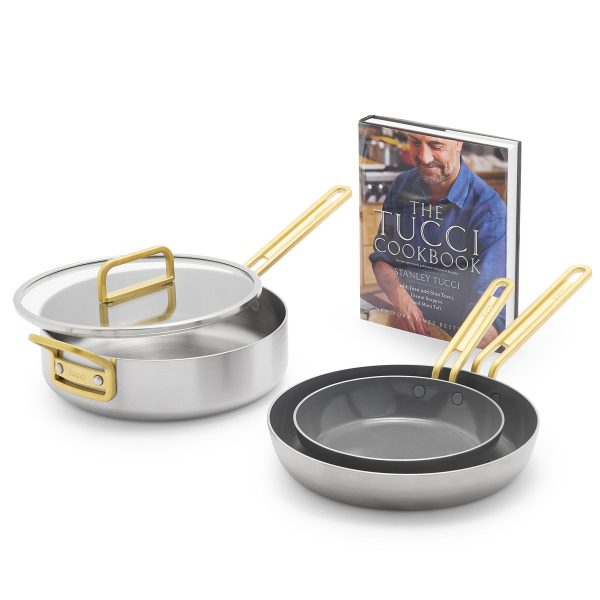 Stanley Tucci™ Mixed Material Stainless Steel 4-Piece Chef Set with the Tucci Cookbook Supply