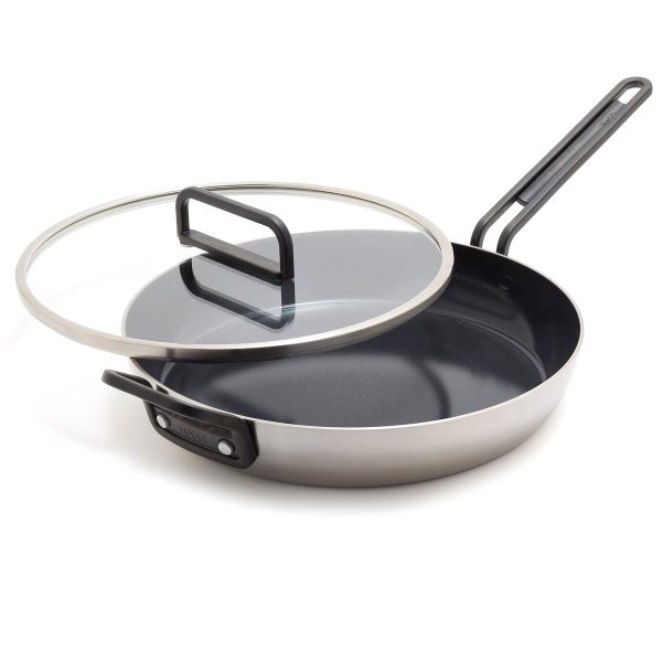 Stanley Tucci™ Stainless Steel Ceramic Nonstick 12  Frypan with Lid | Black Handle For Sale
