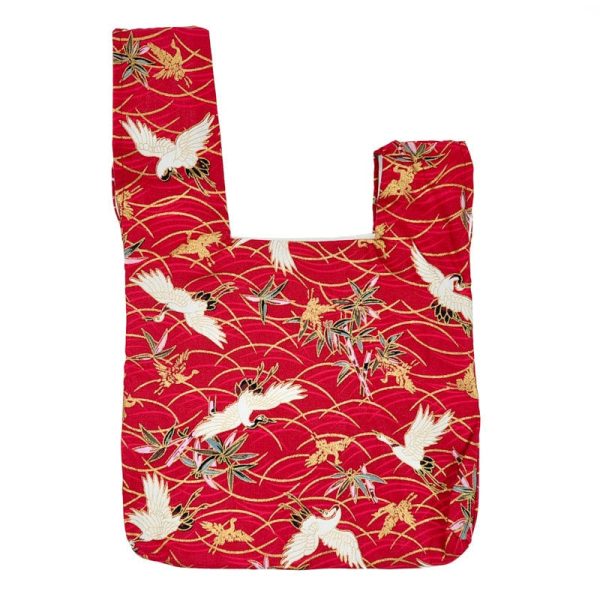 Japanese Knot Bag - Red Tsuru Print For Discount - Image 2