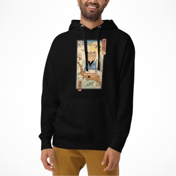 Japanese Hoodie - Ukiyo-e Neko Sakura Fashion - Image 5