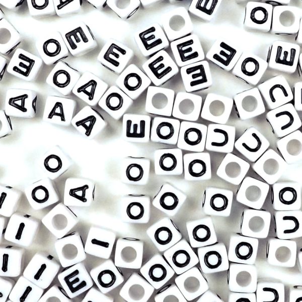 Plastic White Alphabet Vowel Beads, 7mm Cube, (Horizontal), Random Mix, 375 beads Online now
