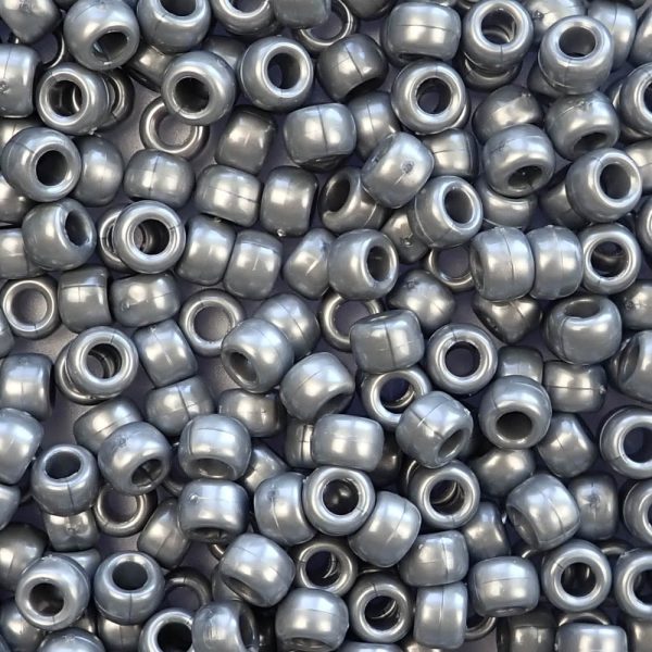 Gray Pearl Plastic Pony Beads 6 x 9mm, 500 beads Supply