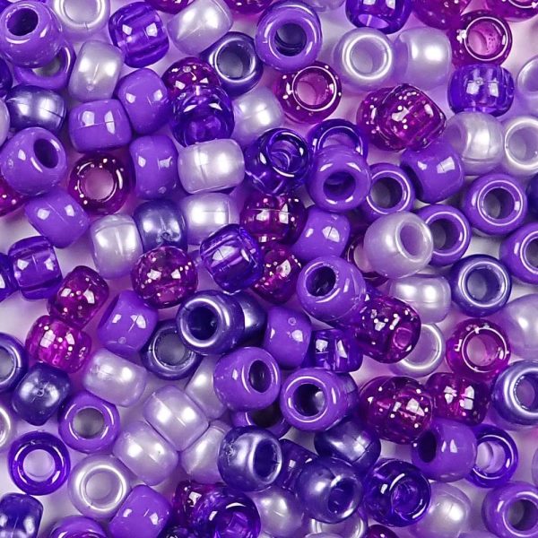 Purple Mix Plastic Pony Beads 6 x 9mm, 500 beads Discount